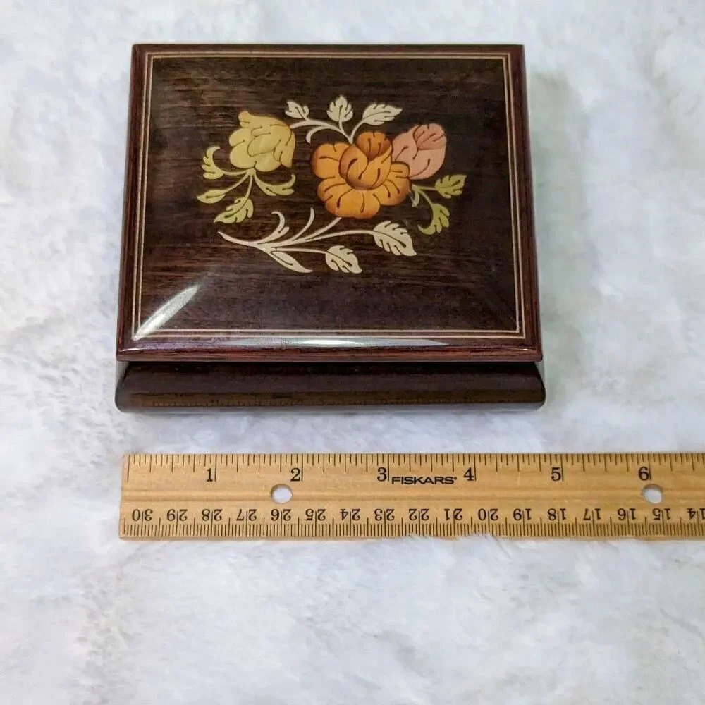 Sorrento Marquetry Inlay Flowers Jewelry Trinket Box 5